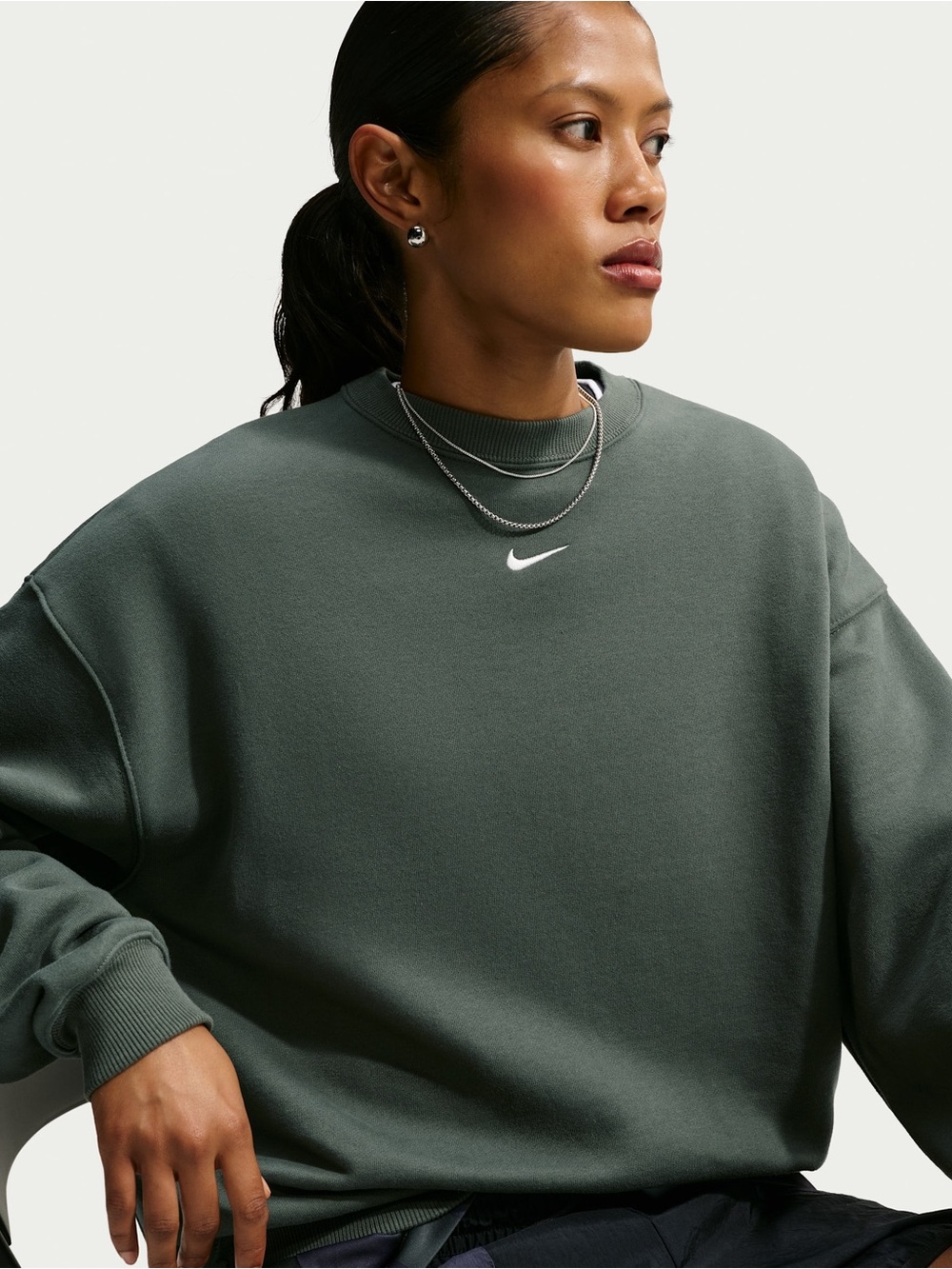 Nike Women's Crewneck Sweatshirt in Olive Green with White Swoosh